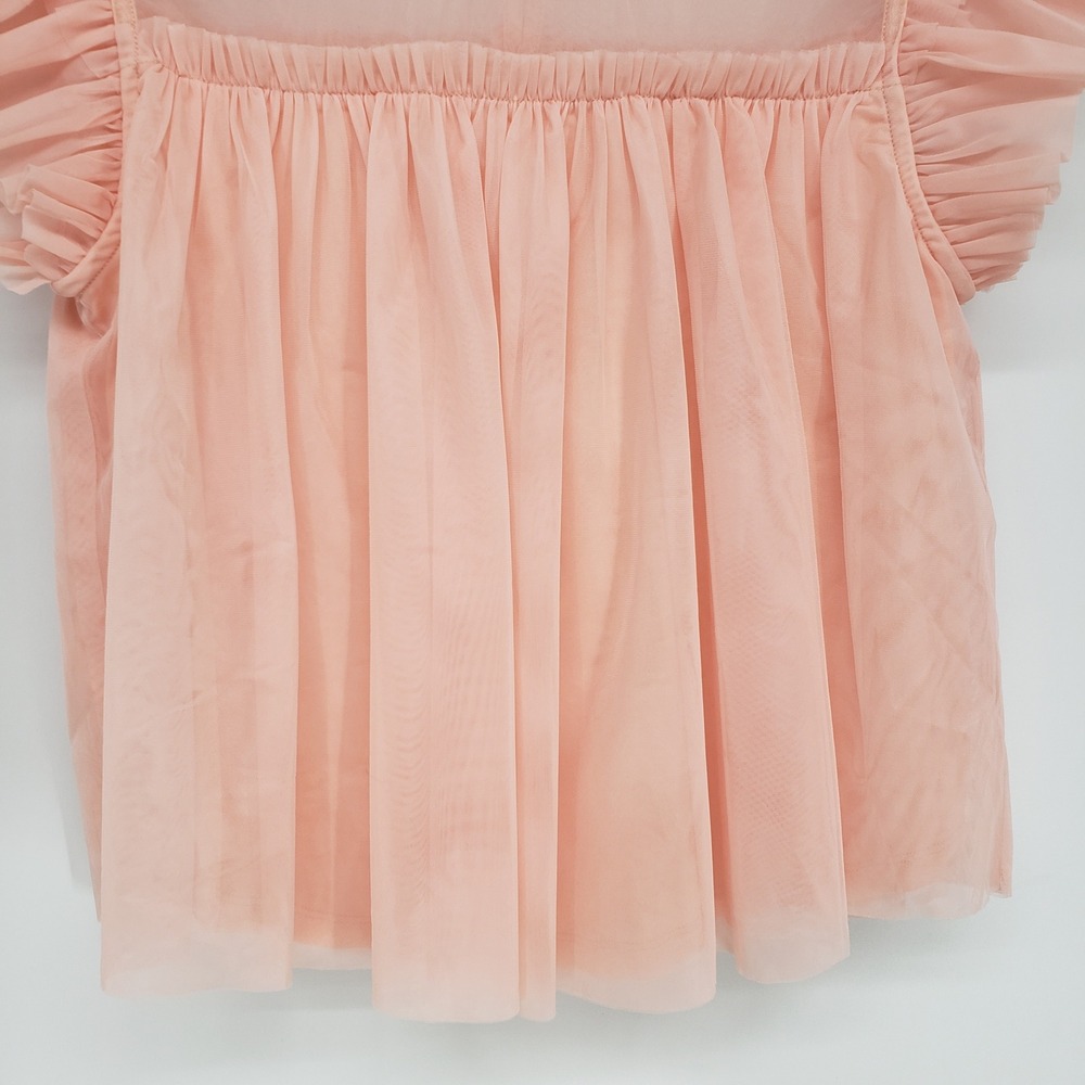 Joie Ruffle Tulle Mesh Blouse Women Medium Peach Pink Sheer Pleated Flutter Top - Picture 5 of 8